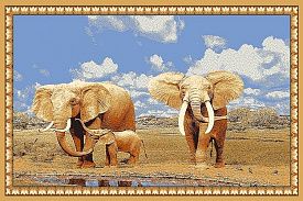 Шерстяной пейзажный ковер в стиле Модерн из шерсти Hunnu 6S1028 82 слоны